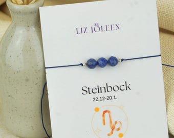 Armband met het sterrenbeeld Steenbok, handgeknoopt, 6 mm kralenarmband, geluksbrenger, sodaliet edelsteen, liefdevol cadeau voor een geliefde
