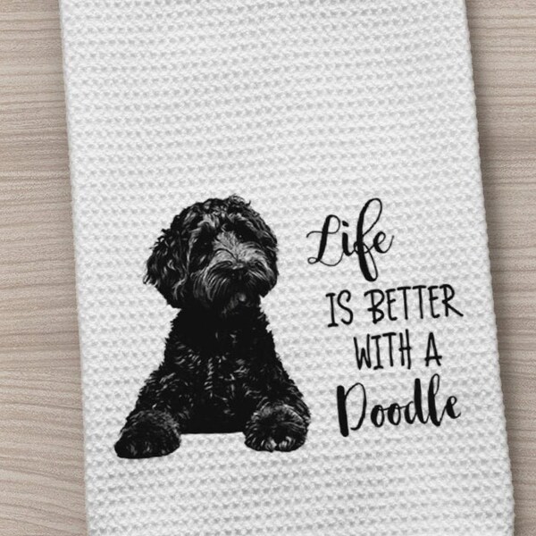 Dog Towel, Doodle Dog Towel, Labradoodle Towel, Goldendoodle Towel, Kitchen Towel, Dog Kitchen Towel, Waffle Weave Towel, Hand Towel