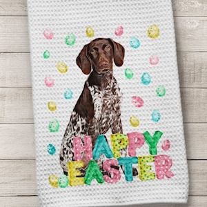 Dog Towel, German Shorthaired Towel, Easter Dog Towel, GSP Towel, Kitchen Towel, Dog Kitchen Towel, Waffle Weave Towel, German Shorthair