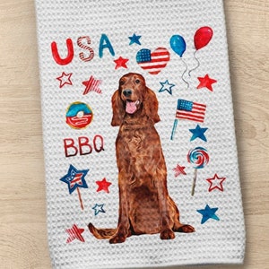 Dog Towel, Irish Setter Towel, Dog Kitchen Towel, Irish Setter Dog Towel, Dog Hand Towel, Kitchen Towel, Irish Setter, 4th of July Dog