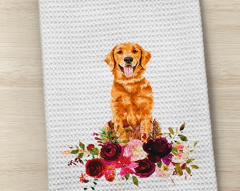 Dog Towel, Golden Retriever Towel, Retriever Towel,  Kitchen Towel, Dog Kitchen Towel, Waffle Weave Towel, Hand Towel, Golden Retriever