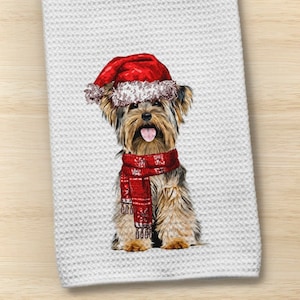 Dog Towel, Yorkie Towel, Kitchen Towel, Yorkie Dog Towel, Dog Kitchen Towel, Waffle Weave Towel, Hand Towel, Christmas Towel, Terrier Towel