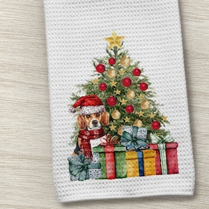 Dog Towel, Kitchen Towel, Beagle Towel, Christmas Towel, Beagle Dog, Hand Towel, Guest Towel, Christmas Dog, Tea Towel, Christmas Dog Towel