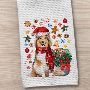 Sheltie Towel, Shetland Sheepdog Towel, Kitchen Towel, Christmas Dog Towel, Christmas Sheltie, Christmas Sheltie Towel, Shetland Sheepdog