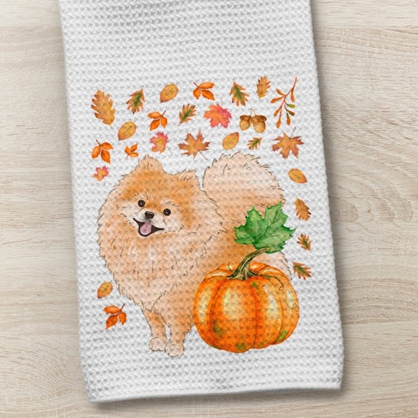 Dog Towel, Pomeranian Dog Towel, Pomeranian Towel, Pomeranian Gift, Kitchen Towel, Pom Towel,  Fall Dog Towel, Dog Gift, Dog Kitchen Towel