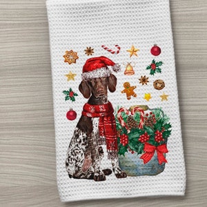 Dog Towel, German Shorthaired Towel, German Shorthair Towel, Christmas Dog, Kitchen Towel, Dog Kitchen Towel, Waffle Weave Towel, Hand Towel