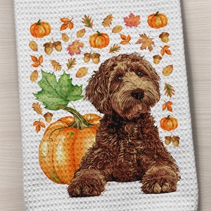 Dog Towel, Doodle Dog Towel, Goldendoodle Towel, Labradoodle Towel, Kitchen Towel,  Fall Kitchen Towel, Dog Kitchen Towel, Waffle Weave