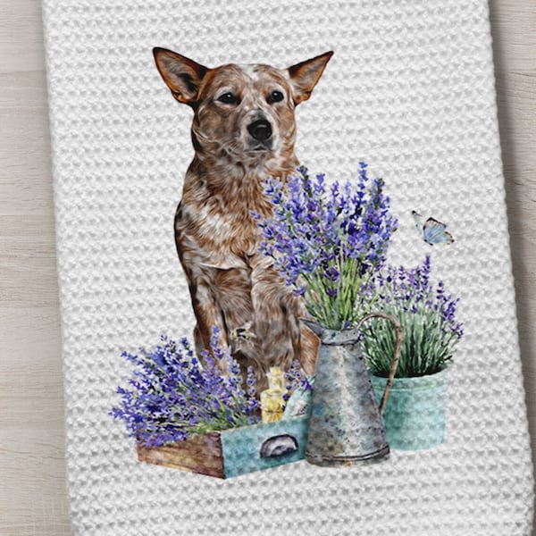 Dog Towel, Red Heeler Towel, Cattle Dog Towel, Kitchen Towel, Aussie Cattle Dog,  Cattle Dog, Waffle Weave Towel, Cattle Dog Towel