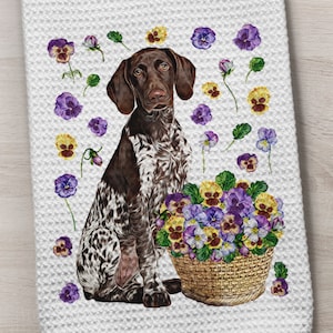 GSP Dog, German Shorthair, German Shorthaired Pointer Kitchen Towel, Dog Gift, Dog Kitchen Towel, German Pointer Towel, Waffle Weave Towel
