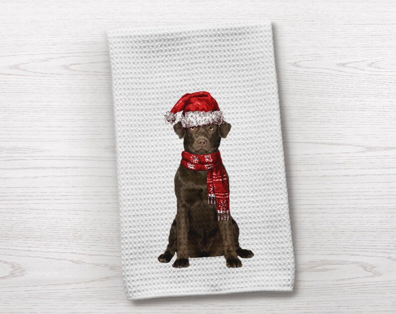 Kitchen Towel Chocolate Lab Labrador Towel Christmas Towel Etsy