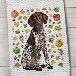 Dog Towel, German Shorthaired Pointer Towel, German Shorthair Towel, Fall German Shorthair, Dog Kitchen Towel, Waffle Weave Towel