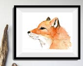 fox print, Young Fox art print, fox watercolor print, nursery decor, red fox print, animal art, wild life art,  woodland art, fox portrait
