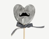 Lolli mustache - I heart you , photographic print of grey heart and mustache with black and white gingham bow,father's day, valentines day,