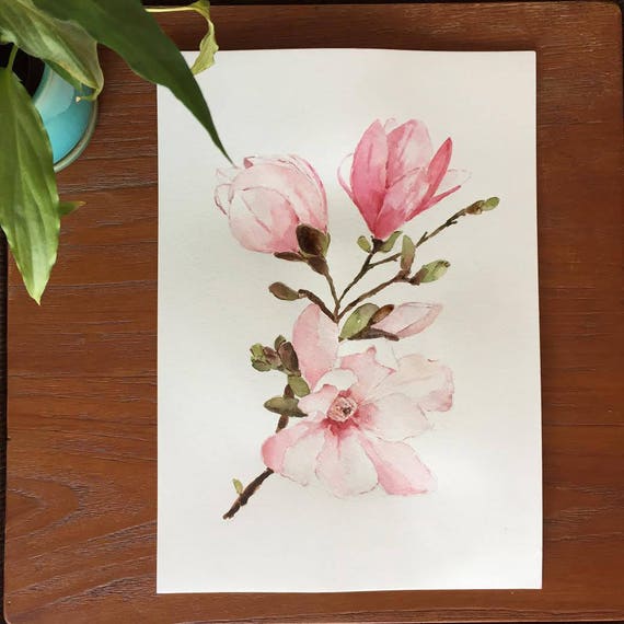Magnolia watercolor painting Mongolia flowers watercolor | Etsy