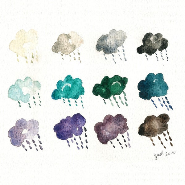 Clouds colors of winter original watercolor painting of clouds in cool winter colors