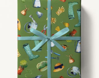 Hand Painted Gardening Wrapping Paper, Gardener Gift Wrap