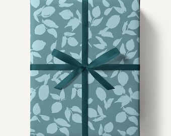 Blue Lemons Wrapping Paper, Minimal Citrus Pattern