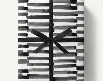 Black and White Striped Halloween Wrapping Paper, Hand Painted Irregular, Organic Stripes, Gothic Gift Wrap, Spooky Modern Style