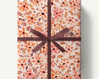 Orange Floral Gift Wrapping Paper, Kids Birthday, Baby Shower