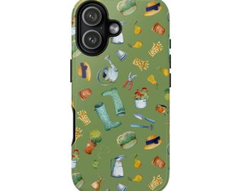 Garden Tools Pattern Phone Case, Green iPhone 8-17, Samsun Galaxy