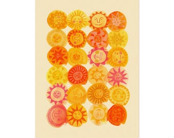 Póster Sunny Faces, impresión artística mate, decoración de pared Sunburst