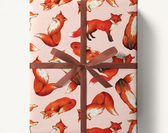 Fox Wrapping Paper, Vibrant Pink, Hand Painted Artisan Gift Wrap