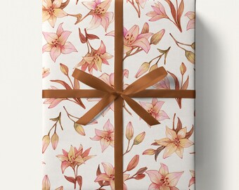 Blush Watercolor Lily Wrapping Papers, Wedding Gift Wrap