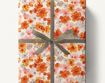 Watercolor Tagetes Floral Wrapping Paper, Gift Wrapping for Gardeners