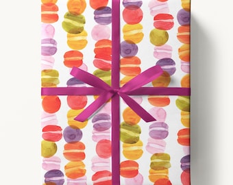 Watercolor Macaroons Gift Wrapping Paper, Colorful French Cookie Pattern