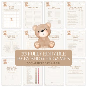 Pacchetto di giochi modificabili per baby shower Pacchetto di giochi Boho per baby shower Giochi modificabili con orsacchiotto per attività per baby shower, gioco We Can Bearly Wait