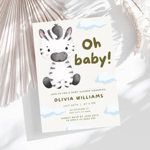 Editable Safari Baby Shower Invitation Template Oh Baby Jungle Invite Gender Neutral Safari Animals Baby Shower Party Invitation Zebra Canva