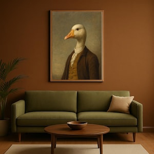 Regal Goose Portrait In Eighteenth Century Attire Fine Art Print, Whimsical Animal Aristocrat Wall Decor