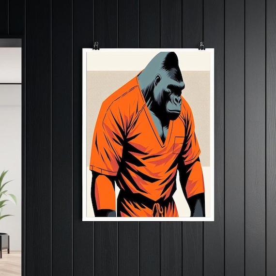 Gorilla Pop Art Print: Orange Jumpsuit, Urban Home Decor - Etsy
