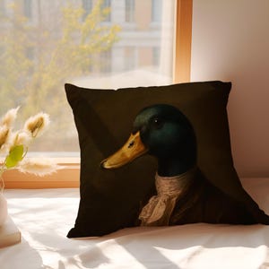 Vintage Duck Cushion | 18th Century Bird Portrait Pillow | Rustic Farmhouse Decor | Unique Animal Lover Gift | Antique Style Mallard Cushion