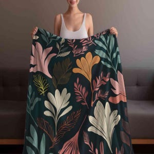 Bohemian Floral Fleece Blanket: Coral, Cream, Gold & Sage Leaves
