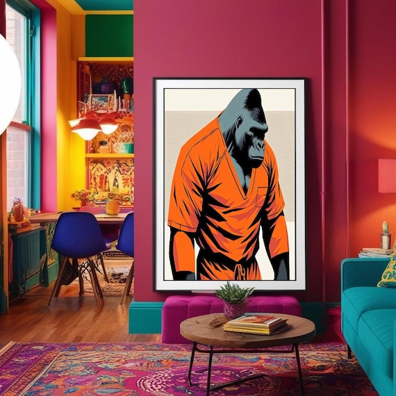Gorilla Pop Art Print: Orange Jumpsuit, Urban Home Decor - Etsy