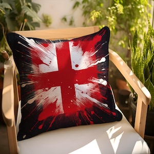 England Flag Cushion Cover With Red Paint Splatter Design Bold Patriotic Throw Pillow For Football Fans English Decor St George Gift