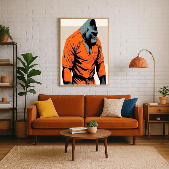 Gorilla Pop Art Print: Orange Jumpsuit, Urban Home Decor - Etsy