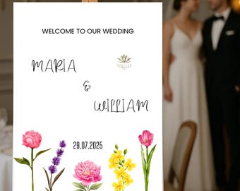 Botanical Wedding Welcome Sign | Editable Digital Poster | Wildflower Wedding | Printable Wedding Decor PDF | Customizable Wedding Poster