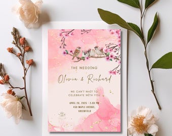Romantic Pink Cherry Blossom Wedding Invitation SVG | Digital Download | Customizable Wedding Invite | Wedding Card PDF | Wedding Gift PDF