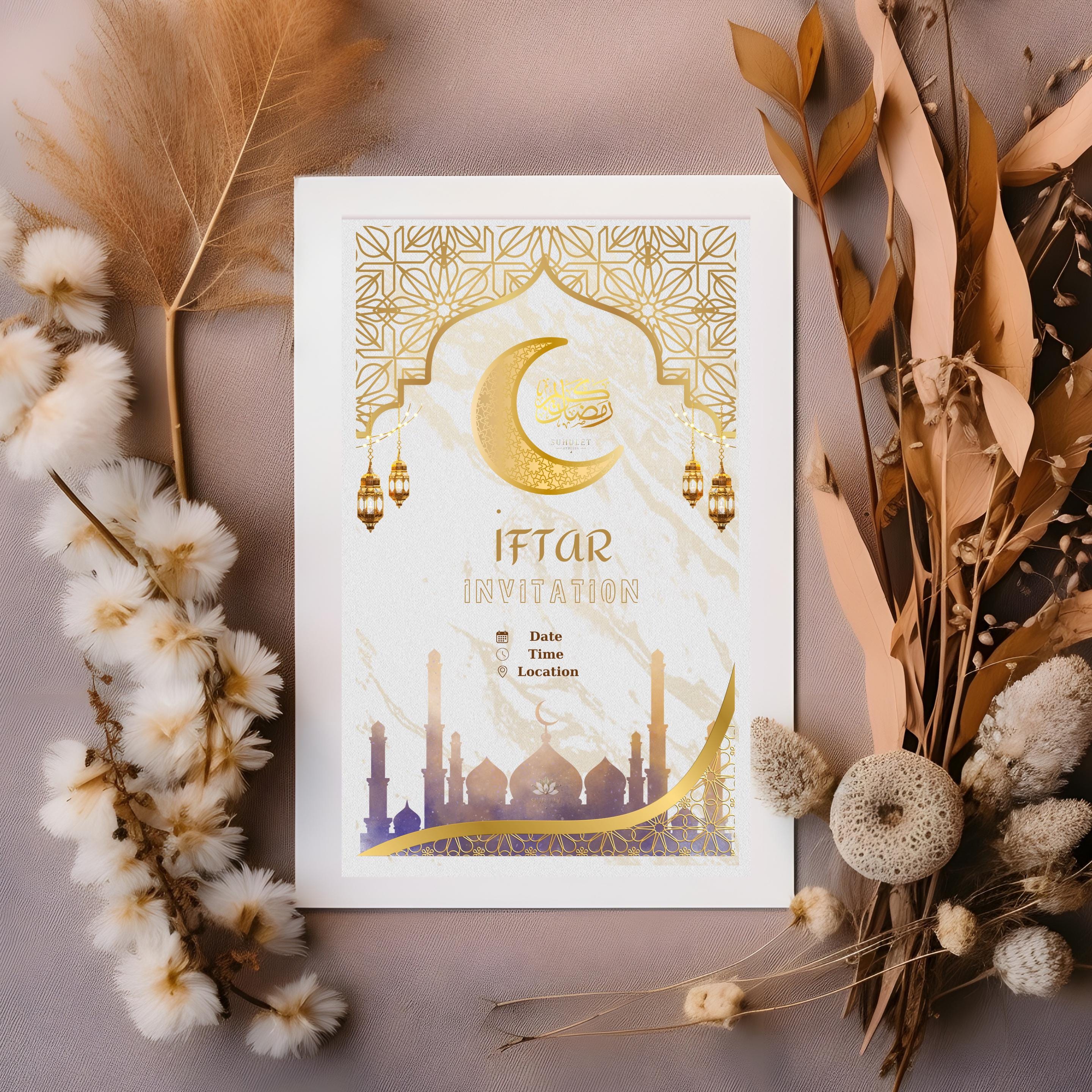 Ramadan Dinner Invitation PDF | Islamic Gathering Invitation | Elegant Muslim Event Printable | Gold Crescent Moon Design | Digital Download