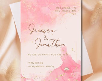 Pink & Gold Wedding Invitation SVG | Elegant Watercolor Design | Customizable Wedding Invite PDF | Digital Download | Wedding Gift Card PDF