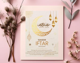 Ramadan Dinner Invitation PDF | Elegant Islamic Event Printable PDF | Muslim Gathering Invite | Gold Crescent Moon Design | Digital Download