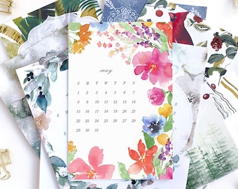 2024 Desk Calendar + Midori Clip - desktop calendar - Assorted Designs - trendy art watercolor