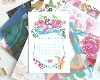 2024 Desk Calendar + Midori Clip - desktop calendar - Assorted Designs - trendy art watercolor