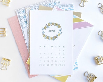 2024 Desk Calendar + Midori Clip - desktop calendar - Assorted Designs - trendy art watercolor