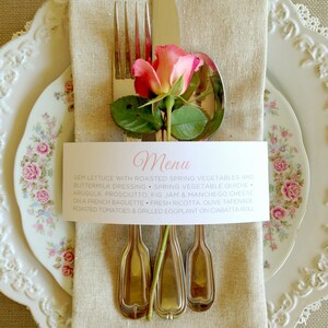 50 QTY Wedding Menu Napkin Wraps, Customizable & Affordable image 3