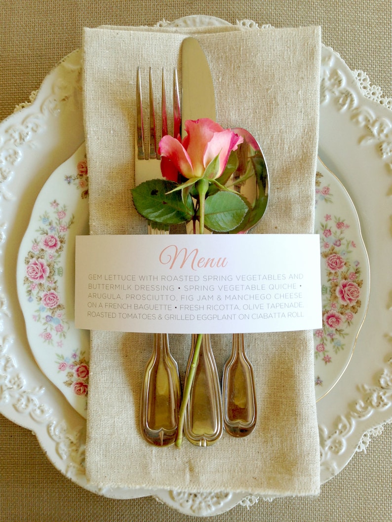 50 QTY Wedding Menu Napkin Wraps, Customizable & Affordable image 3