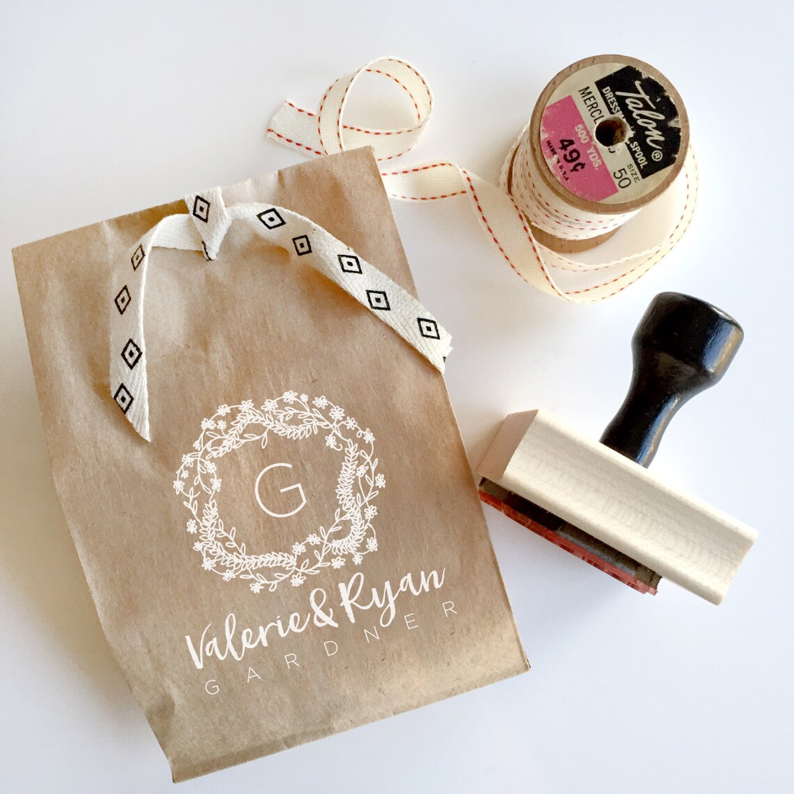 Custom Monogram Stamp YOUR CUSTOM WORDING Whimsy Etsy