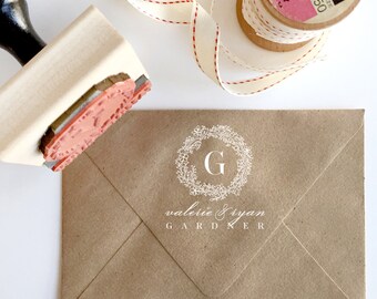 Custom Monogram Stamp - YOUR CUSTOM WORDING - Wildflower